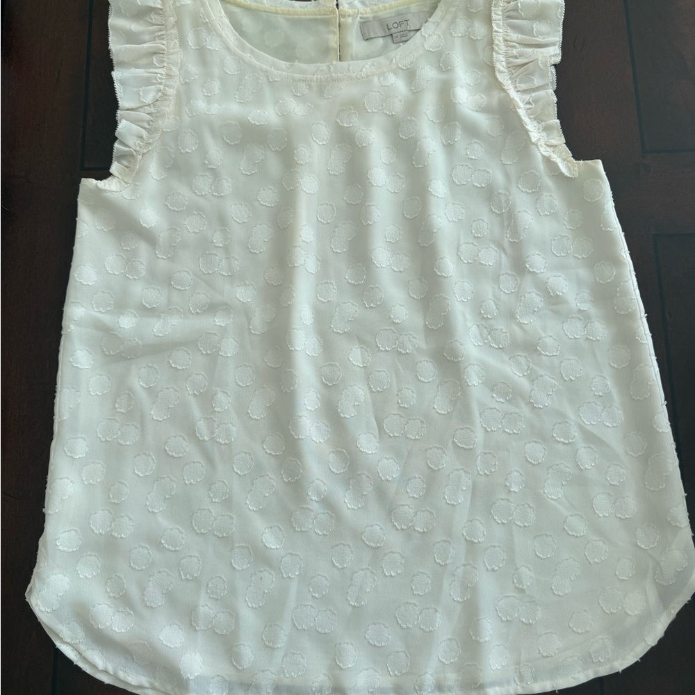 LOFT Ivory Textured Ruffle Sleeve Sleeveless Blouse